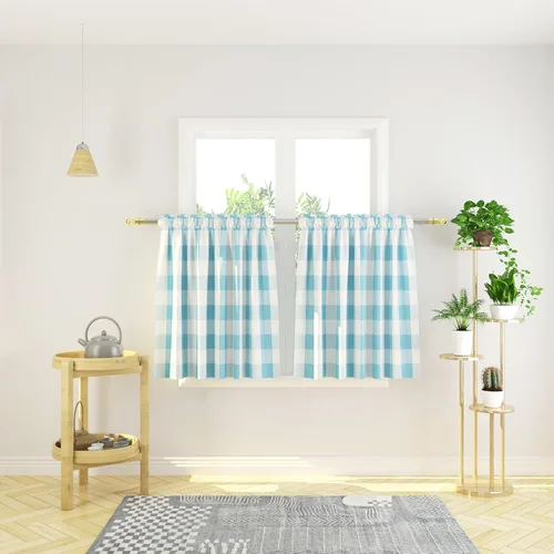 Vista 125 de Cenefas de cortina para ventana de 16 pulgadas de largo, 2 paneles de cuadros búfalo, cortinas pequeñas con bolsillo para barra, estilo clásico