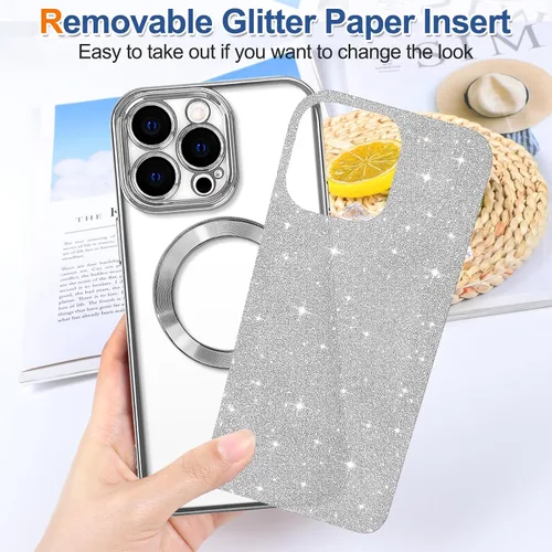 Vista 42 de Hython para iPhone 12 Funda con chispas brillantes, fundas transparentes magnéticas con protector de lente de cámara [Compatible con MagSafe]