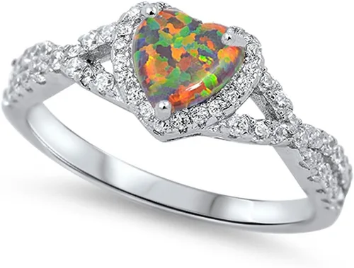 Vista 22 de Elige tu color. Anillo de compromiso de plata fina con diseño de corazón y halo Claro