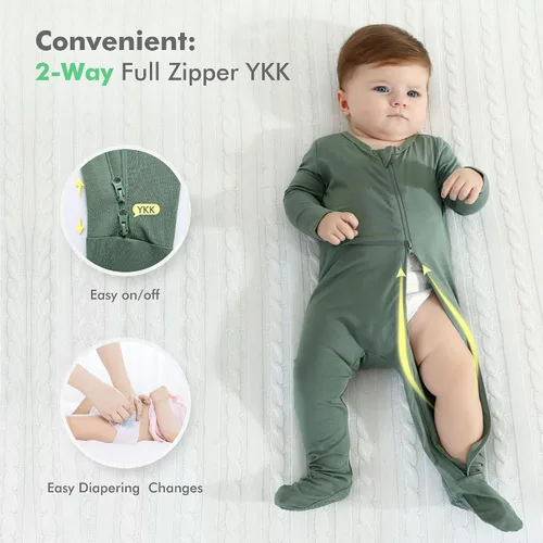 Vista 3 de HAPIU - Pijama de bambú con pies para bebé, con cremallera frontal de 2vías, mamelucos Sleep 'N Play, de 0a 24meses