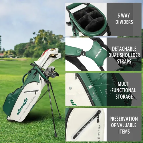 Vista 5 de WOSOFE PU Golf Bag with 6/14 Way Top Dividers Automatically Adjustable Dual Straps Elegant Design for Men Women Pu Golf Stand Bag with Multiple