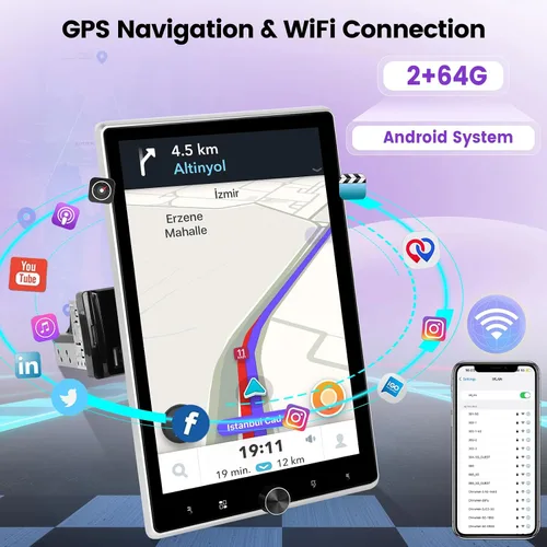 Vista 4 de 2+64G Android Single DIN 10.4 pulgadas Rotación vertical Pantalla táctil Radio de coche con Bluetooth, CarPlay inalámbrico y Android Auto, WiFi