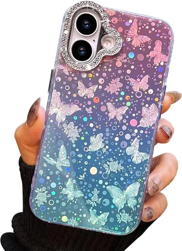 Vista 88 de I-MGAE-IN-AR Funda compacta para iPhone 11, diseño de mariposa, marco de protección de lente de cámara con diamante 3D, bonitas fundas protectoras