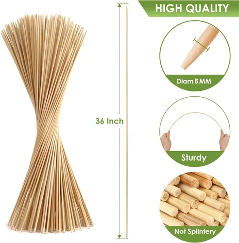 Vista 3 de Smores Sticks - Palitos desechables de 36 pulgadas de largo y 0.197 in de grosor, 120 unidades de palos de bambú para asar malvaviscos, palitos