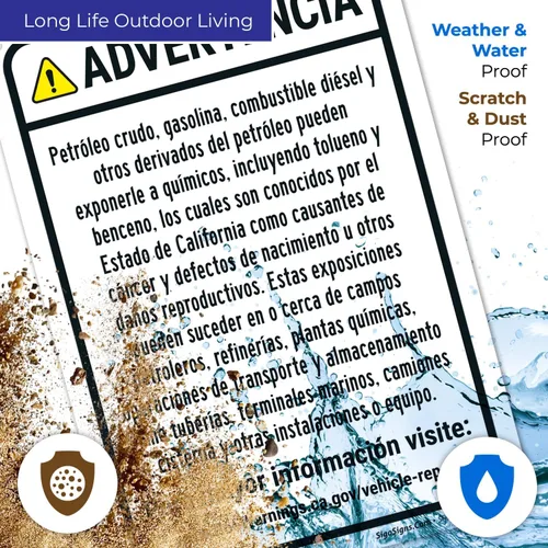 Vista 5 de Señal español de advertencia para petróleo crudo, gasolina, combustible diésel, otros productos petrolíferos, 10 x 7 pulgadas, aluminio 040 libre