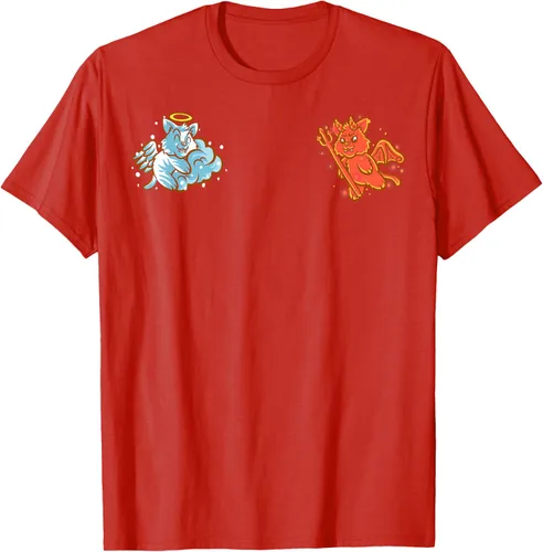 Vista 112 de Camiseta de gato ángel y diablo sentado en tu hombro Nerd Kitten, Negro