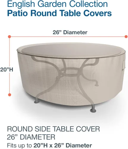 Vista 2 de Budge P4A07PM1 funda para mesa redonda de jardín inglés, patios exteriores, resistente y impermeable, extra pequeña, tejido tostado