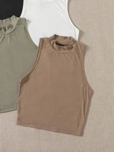 Vista 3 de MakeMeChic Paquete de camisetas sin mangas básicas casuales para mujer