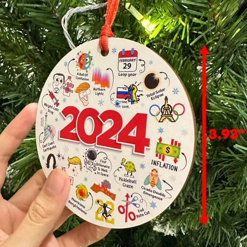 Vista 2 de Adornos de Navidad 2024, adorno de madera para árbol de Navidad, temas interesantes divertidos 2024 Año Recuerda tendencias Social Navidad recuerda