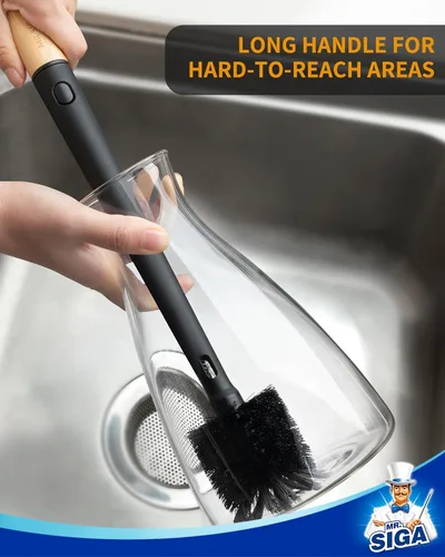Vista 5 de MR.SIGA Water Bottle Brush and Straw Cleaner Brush, Long Handle Bottle Cleaner Brush, 2 in 1 Bottle Cleaning Brush for Sports Bottles, Baby Bottles