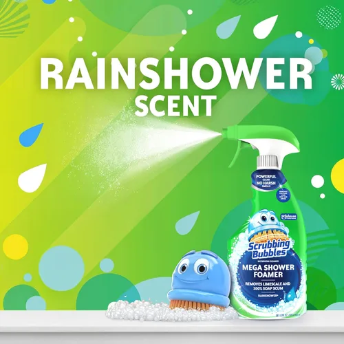 Vista 5 de Scrubbing Bubbles Mega Limpiador de Baño y Ducha en Spray, Acción Espumosa Elimina el Sarro y la Suciedad, Aroma a Lluvia, 32 onzas