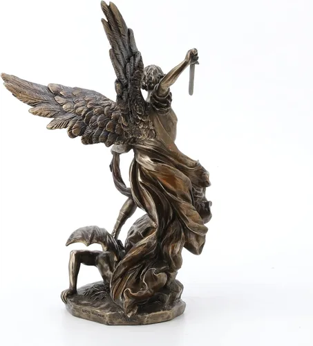 Vista 9 de Figura de bronce fundido en frío de 10.25 pulgadas de San Miguel en demonio con espada