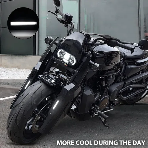 Vista 5 de Funda protectora contra golpes para Sportster S 1250 21-23, color negro vivo Front Side Shock Guard w/DRL, ABS Plastic, Impact Resistance
