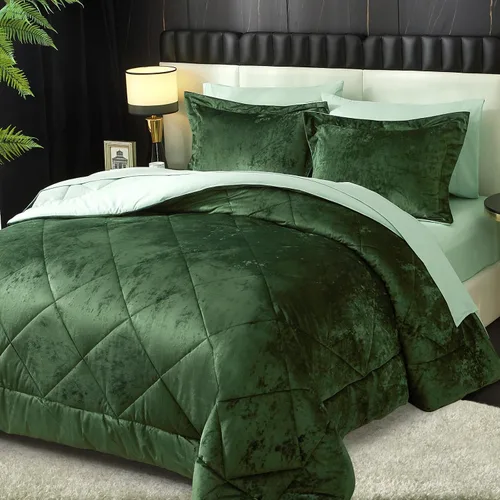 Vista 12 de Ivellow Queen Comforter Set 7 Pieces Bed in a Bag, Beige Velvet Comforter beige (7pcs-Beige)