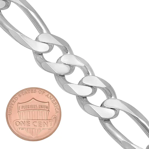 Vista 2 de 2mm-18mm Solid .925 Sterling Silver Flat Figaro Chain Bracelet