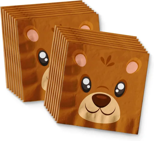 Vista 4 de Juego de suministros para fiesta de cumpleaños de Oso, juego de platos, servilletas, vasos, kit de vajilla para 16
