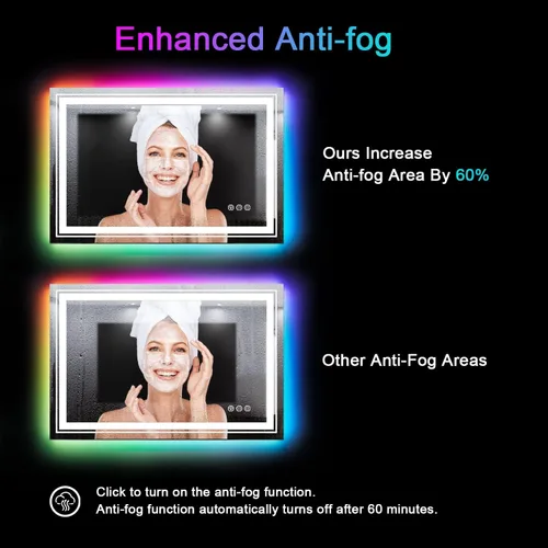 Vista 3 de Snowdool Espejo LED para baño, 28 x 36 pulgadas con retroiluminación RGB de 8 colores + 3 luces delanteras (ajustables individualmente), antiniebla