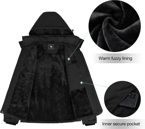 Vista 3 de CAMEL CROWN - Chaqueta de invierno para hombre, impermeable, chaqueta de esquí con forro polar cálido, resistente al viento, para nieve, lluvia