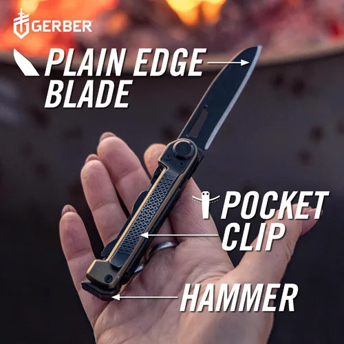 Vista 5 de Gerber Gear Armbar Scout Multiherramienta 7 en 1 - Hoja de borde liso de 2.5 pulgadas, martillo, tijera, sierra, equipo EDC - Onyx