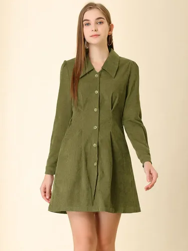 Vista 2 de Allegra K Vestido mini camisa de manga larga vintage con botones para mujer
