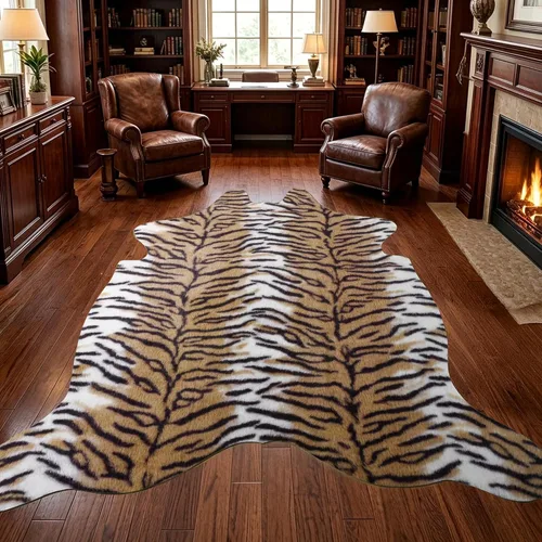 Vista 38 de Easycozy Alfombra de piel de vaca sintética con gran estampado de vaca, 3 x 4 pies, alfombra gruesa y elástica para dormitorio, sala de estar