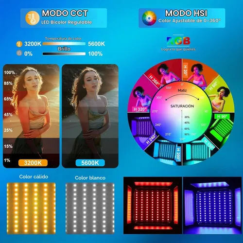 Vista 3 de GVM - Kit de iluminación LED RGB de video de estudio 800D con panel, control de aplicación para iluminación de fotografía de YouTube, 3200K-5600K, 8