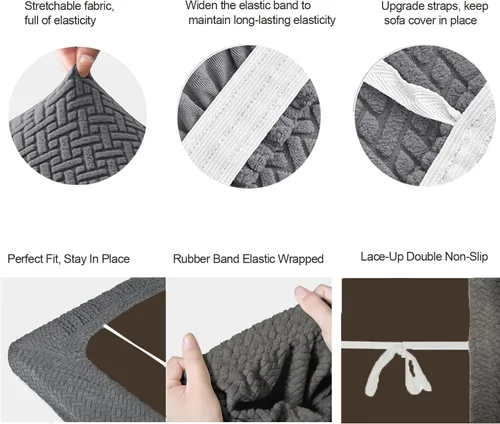 Vista 4 de Fundas de sofá de autocaravana para sofá cama - Fundas elásticas de respaldo y asiento de 2 piezas para sofás cama plegables Jackknife (gris)
