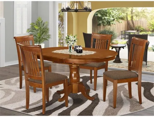 Vista 2 de East West Furniture PORT5-SBR-C - Juego de muebles de comedor de 5 piezas, incluye una mesa de madera ovalada con hoja de mariposa y 4 sillas