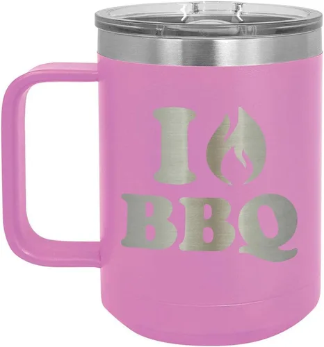 Vista 6 de I Love BBQ Black Taza de café de 15 oz con tapa deslizante Taza de café de viaje aislada Idea de regalo para barbacoa y parrilla para hombres