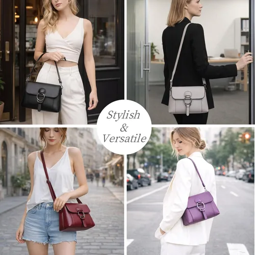 Vista 8 de Bolso cruzado de cuero para mujer, con múltiples bolsillos, bolso de hombro, bolsos y bolsos de mano, bolso de mano, bolso de mano con asa superior