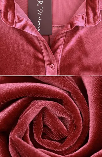 Vista 4 de R.Vivimos Camisetas casuales de terciopelo de manga larga con botones para mujer