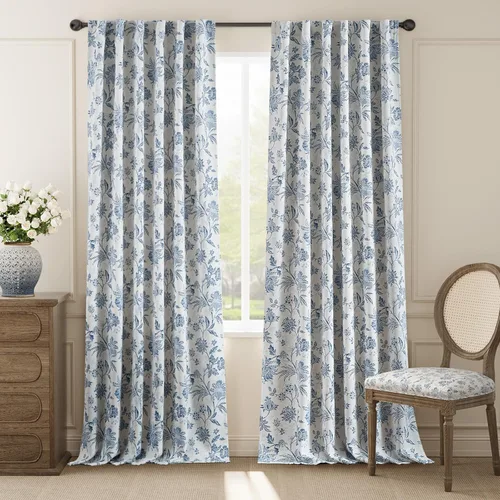 Vista 27 de jinchan Cortinas Opacas Florales para Dormitorio, 63 Pulgadas de Largo Cortinas Opacas con Estampado de Flores, Estilo Campo Francés con Pestañas