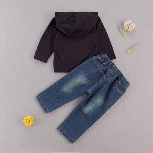 Vista 3 de fhutpw Conjuntos de ropa para bebé niño pequeño con sudaderas con capucha y jeans para otoño e invierno 6 9 12 18 24 meses A-Negro