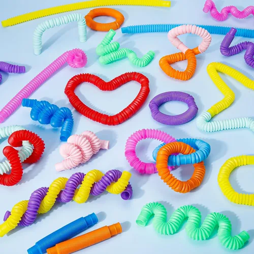 Vista 8 de Juguetes Sensoriales Pop Tubes – Paquete de 30 Juguetes Fidget Elásticos con 10 Colores, Juguetes para Aliviar el Estrés para Niños y Adultos