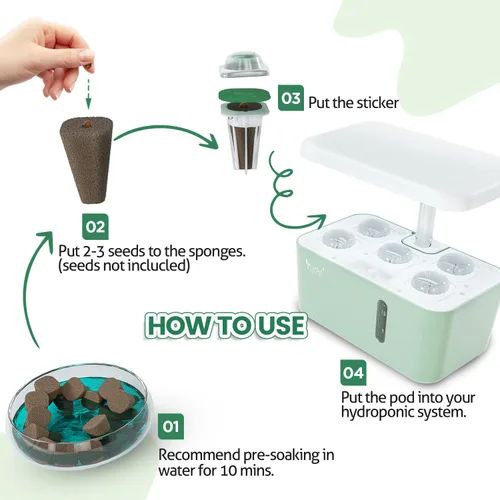 Vista 3 de LETPOT Kit de cápsulas de semillas de 77 piezas, kit cuadrado para cultivo hidropónico, con 2 alimentos vegetales de nutrientes A & B y 30 esponjas