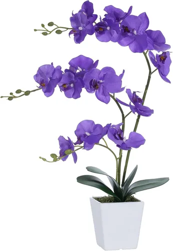 Vista 18 de Arreglos de macetas de plantas de flores de orquídea Phalaenopsis de seda artificial de 15 pulgadas de alto (verde manzana)