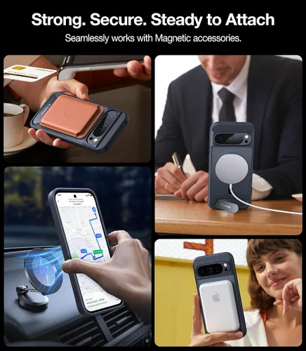 Vista 3 de TORRAS Funda magnética y con soporte para Google Pixel 9 Pro XL, compatible con MagSafe, protección contra caídas de grado militar de 12 pies Negro