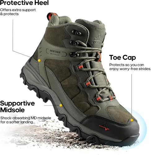 Vista 52 de NORTIV 8 - Botas de senderismo impermeables para hombre, zapatos de montañismo ligeros para exteriores