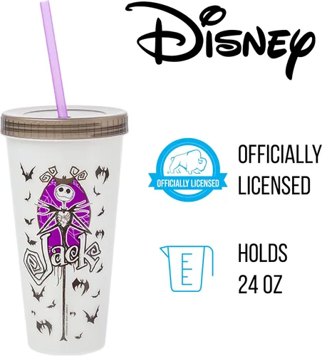 Vista 4 de Silver Buffalo Disney Nightmare Before Christmas Character Grid - Paquete de 4 vasos de plástico que cambian de color, 24 onzas
