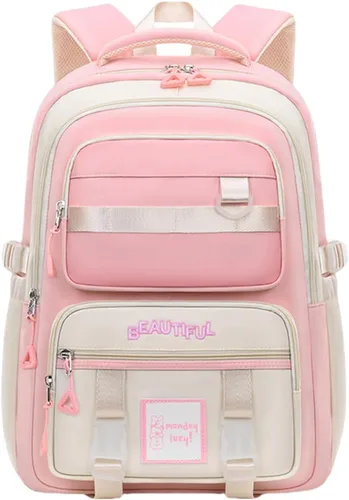 Vista 4 de Linda mochila estética para mujer, mochila universitaria para laptop, mochila kawaii preppy múltiples bolsillos antirrobo, impermeable, mochila Negro
