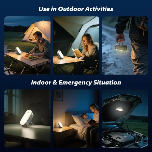 Vista 6 de Clemas Linterna LED Portátil para Acampada, Luces Recargables con Sensor de Movimiento, Luces USB Ligeras Colgantes para Tienda, Luz Magnética
