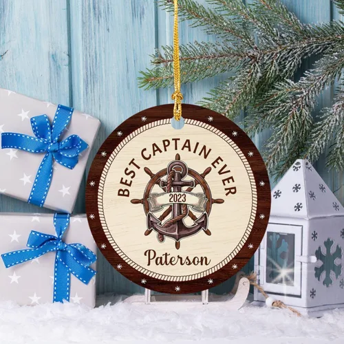 Vista 2 de Adorno de Navidad del mejor capitán del mundo, adorno personalizado de capitán de vela y navegación, adorno de Navidad de capitán velero, adorno