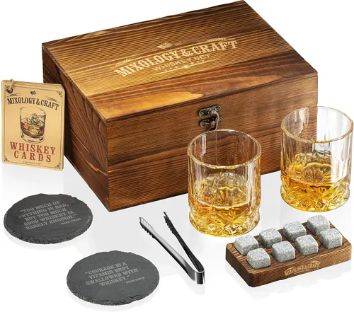 Vista 14 de Mixology & Craft Juego de piedras de whisky con vasos y balas de acero, regalo para hombres