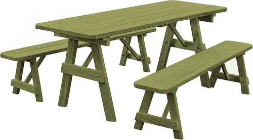 Vista 7 de Amish-Made - Mesa de picnic tradicional de pino tratado a presión de 44 pulgadas con bancos, manchas de cedro mancha de cedro