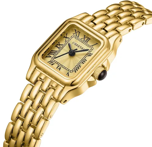 Vista 2 de CHEETAH Relojes de oro para mujer con pulsera vintage pequeña, esfera romana rectangular