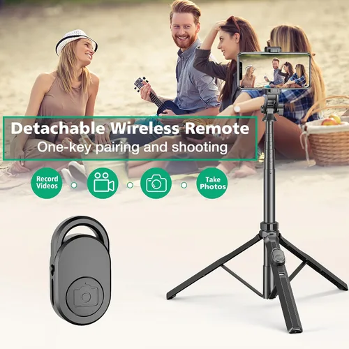Vista 4 de Soporte de teléfono de 70.6 pulgadas y trípode para selfies, soporte de celular extensible con control remoto y soporte para teléfono