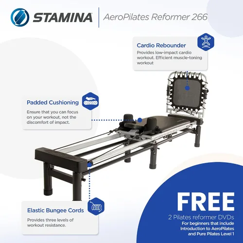 Vista 2 de Reformador AeroPilates - Máquina de entrenamiento de Pilates para gimnasio en casa - Reboteador de fitness cardiovascular - Capacidad