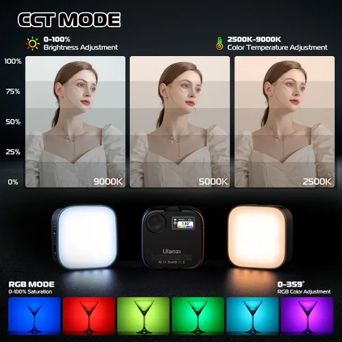 Vista 2 de Ulanzi U60 RGB Clip en luz de video, CRI≥95 2500-9000K regulable con zapata fría Negro