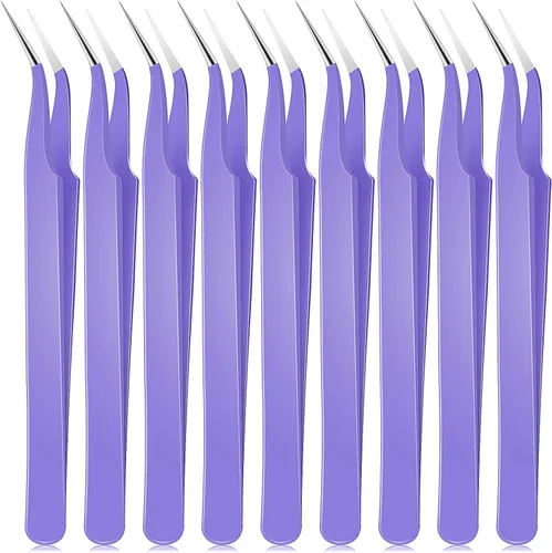 Vista 12 de Honoson 9 pinzas curvadas puntiagudas para manualidades, pinzas de precisión de acero inoxidable con cubierta protectora para diamantes