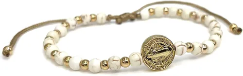Vista 5 de St Benedict Coin and Natural Round Red Coral Beads Adjustable Bracelet for Women